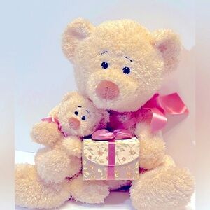 Plush Bear Mommy and baby bear with gift box